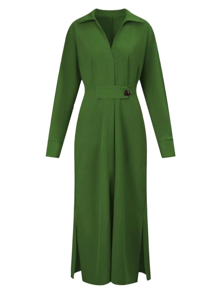 V*Y様 OAF/OF ALL FORM/WAIST CUT ZIP MAXI LALAGEN Womens Plus Size Long Sleeve Maxi Dress Casual V